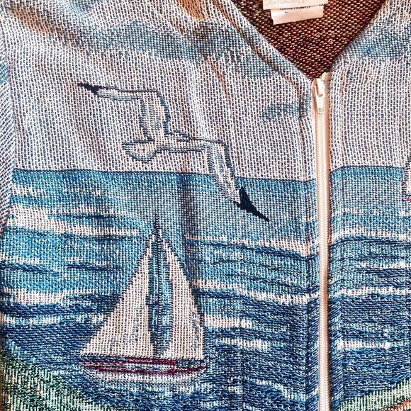 Vintage Art Unlimited Coastal Lighthouse Full-Zip Sweater Size M - Picture 2 of 14
